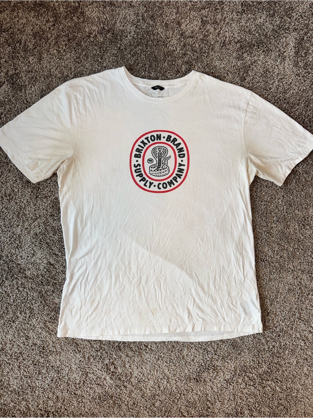 Men’s Large Brixton White Short-Sleeve Graphic Tee with Red & Black Snake Logo